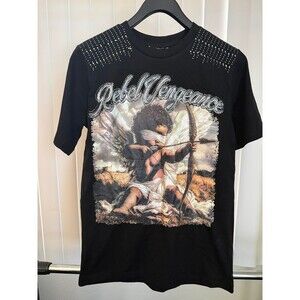 NWT Men’s Rebel Vengeance Rhinestone Embellished Cupid Black T-Shirt Size Small